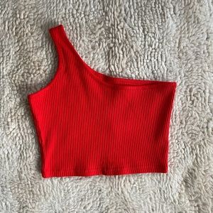 Red one shoulder cropped top
